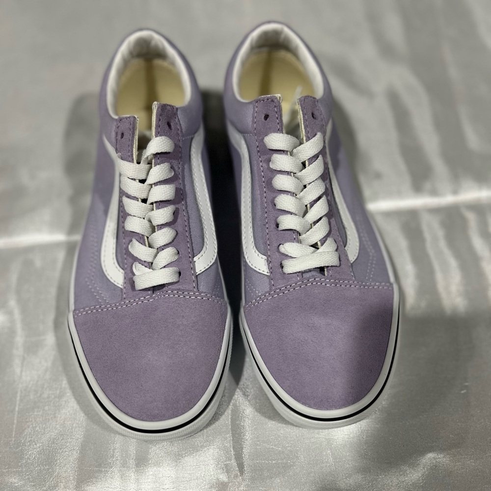 Lavender and white Suede Vans